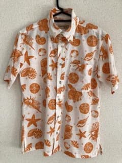 Aloha Face mix アロハシャツ 半袖 オレンジ系 Sサイズのサムネイル
