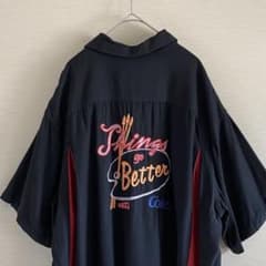 90s coca-cola コカコーラ ボーリングシャツ レーヨン 刺繍 黒 L