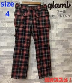 glamb グラム ウール カーゴパンツ チェック柄 レッド×ブラック系 4