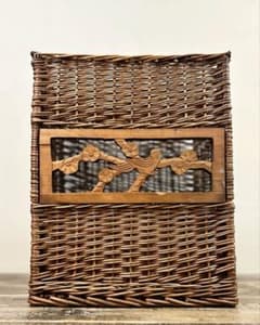 1960年代 柳編み 収納かご バスケット 木彫装飾 鳥 手編み ウィロー 藤