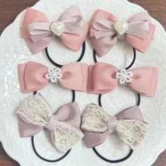 ハンドメイド ヘアゴム リボンヘアゴム くすみカラー ピンク キッズ