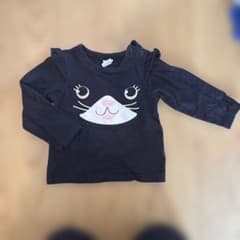 H&M 猫モチーフ 長袖Tシャツ ブラック 80ハロウィン　黒猫のサムネイル