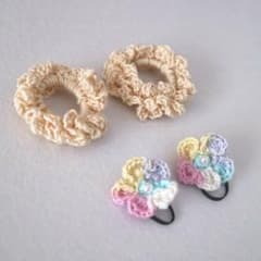 かぎ針編み　ヘアゴム　シュシュ　子供　キッズ　 4個セットのサムネイル
