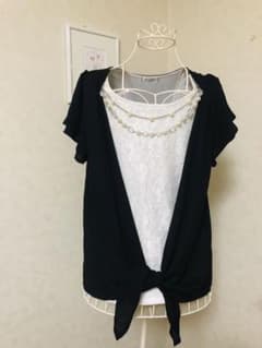 重ね着風 アクセサリー付き 半袖トップス Lのサムネイル