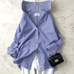 美品♪ADORE アドーア コットン長袖シャツブラウス 38 ストライプ 洗える 美品♪ADORE アドーア コットン長袖シャツブラウス 38 ストライプ