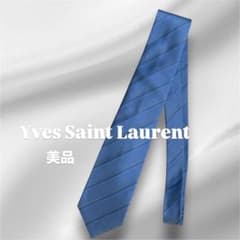 ✨美品✨イヴサンローラン　高級スイス製生地　青白ストライプ柄ジャケット　金飾り 美品】イヴサンローラン ネクタイ ブルー系 ストライプ レジメンタル