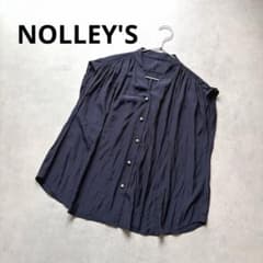 [Excellent Condition] NOLLEY'S Split Fiber V-Neck Blouse, Navy, Pearl Buttons, Free Size