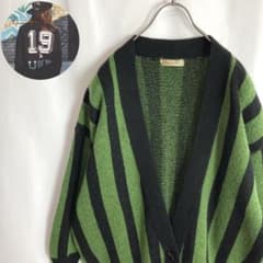vintage カーディガン　緑　総柄　太アーム　テロ感　レトロ　薄手 vintage カーディガン 緑 総柄 太アーム テロ感 レトロ 薄手
