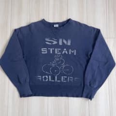 70s vintage ナス紺 スウェット 染み込みプリント 両V 良フェード