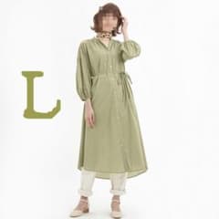 バンドカラーギャザーワンピース L グリーン 新品タグ付き GUのサムネイル