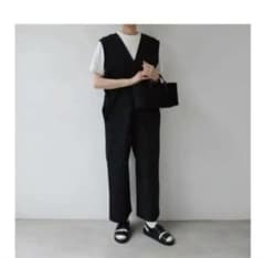 新品 未使用タグあり YAECA ダークグレー ノースリーブ サロペット 