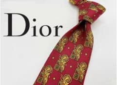 【美品】Christian Dior 高級シルクネクタイ 幾何学柄 ゴールド