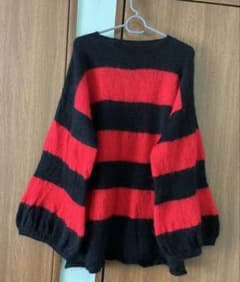 ☆ハンドメイド☆オーバーサイズ☆モヘアグランジ赤黒ボーダーセーター☆のサムネイル
