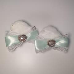 ♡ 猫耳風 ヘアクリップ ホワイト×ミントグリーン ♡のサムネイル