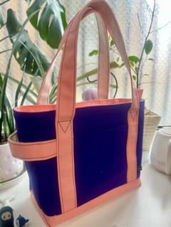 ハンドメイド☆帆布 トートバッグ ☆Sサイズ☆サーモンピンク×紫のサムネイル