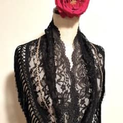 フラメンコ 衣装 ロングシージョ 黒花柄レース スカラップ - メルカリ