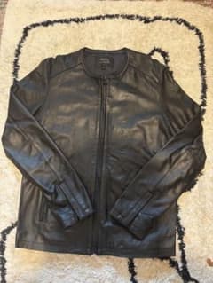 ※値下げ※ブラックレザージャケット L ノーカラー 羊革 黒のサムネイル