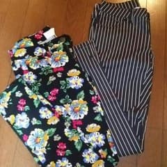 花柄&ストライプ★スキニーパンツ２点setのサムネイル