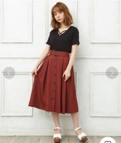 ツイル前ボタンタックミディ／スカートのサムネイル