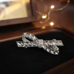 ラインストーンリボンバレッタ シルバー ヘアクリップ レディース 結婚式