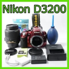 ✨手振れ補正レンズ✨スマホ転送可能✨Nikon D3200 レンズセット Nikon D3200☆人気のレッド☆手振れ補正☆使用回数少☆写真をスマホ