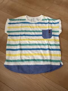 ストライプ 半袖Tシャツ デニム風裾　110のサムネイル