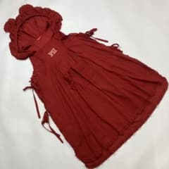 【美品】ピンクハウス 赤 ロゴワッペン使い くま耳付き豪華タブリエ/2021年 美品】ピンクハウス 赤 ロゴワッペン使い くま耳付き豪華タブリエ/2021