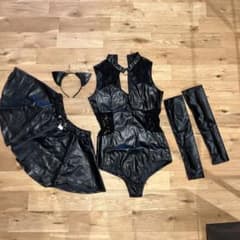 黒猫 コスプレ衣装 エナメル 猫耳 セクシー ブラック フルセットのサムネイル