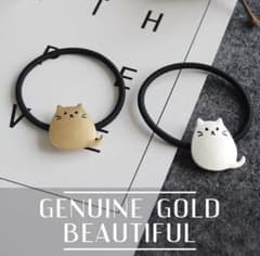 ヘアゴム 2種セット ヘアアクセサリー メタルプレート 韓国 猫 ネコ かわいいのサムネイル