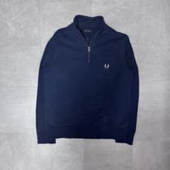 FRED PERRY ハーフジップ 刺繍ロゴ バックロゴ ネイビー 古着のサムネイル