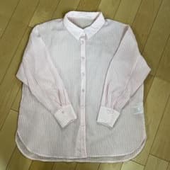長袖シャツ ブラウス ピンク ストライプ 透け感のサムネイル