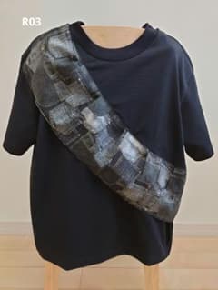 リメイクTシャツR03　デニムポケット柄切り替え　半袖　ブラック　Lのサムネイル