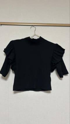 ZARA フリルスリーブ トップス ブラック Lのサムネイル