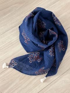 シサムコウボウ　ネイビー 花柄刺繍 ストール タッセル付きのサムネイル
