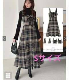 【ks154】GRL チェック柄レースアップロングワンピース Sのサムネイル
