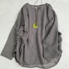 極美品 リヴドロワ 前後2WAY リネンタッチドロストブラウス グレー 