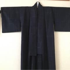 ★夏物処分再値下げ★正絹 夏着物紺色格子 美品 ❗️のサムネイル