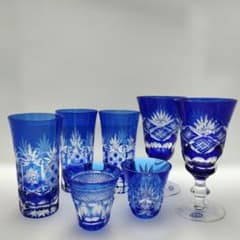 コバルトブルー カットクリスタル ステムグラス 4個セット コバルトブルー カットクリスタル ステムグラス 4個セット コバルト