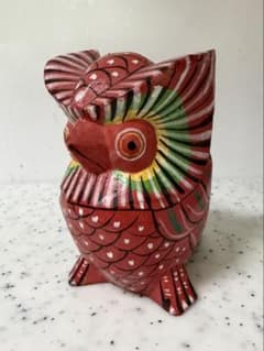 【縁起物】フクロウ 木彫り 置物 彩色 ハンドメイド エスニック インテリアのサムネイル