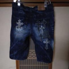 CLOUD72 デニム ハーフパンツ クロス スカル 刺繍のサムネイル