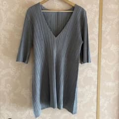 イッセイミヤケPLEATS PLEASE 七分袖チュニックワンピース グレー 3