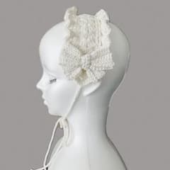 ハンドメイド　ホワイト フリルヘッドドレス バラクラバ ボンネット