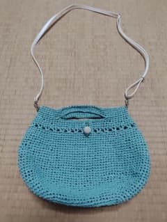 ハンドメイド 手編みポシェット レトログリーン - 3