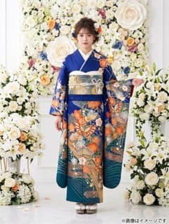 ブルー 振り袖 フルセット 刺繍半襟付長襦袢 成人式 金彩加工 刺繍入り