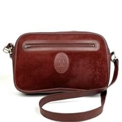 【美品】カルティエ　マストライン　ショルダーバッグ　スエード　レザー　赤系 美品】カルティエ マストライン ショルダーバッグ スエード レザー 赤