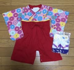 袴ロンパース 女の子 80 靴下 髪飾りの3点セットのサムネイル