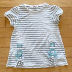 エニィファム☆プチバルーン袖☆フレア型Tシャツ☆ボーダー☆150☆アッシュミントのサムネイル
