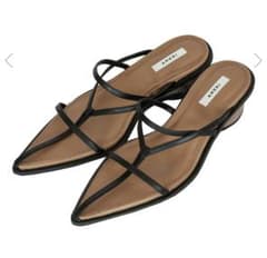 AMERI vintage CORD LEATHER SANDAL ブラック Sのサムネイル