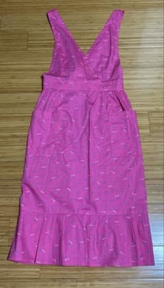 [Unused] Handmade Pink Cherry Pattern Apron with Cross-Back Design