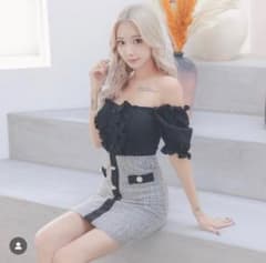 tika オフショルツイード ミニワンピース ブラックグレー 大人気商品のサムネイル